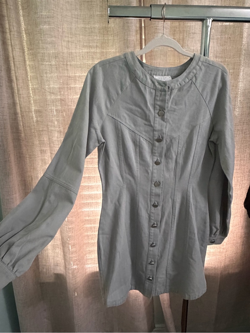 Sage the Label Light Gray Button-Front Denim Dress